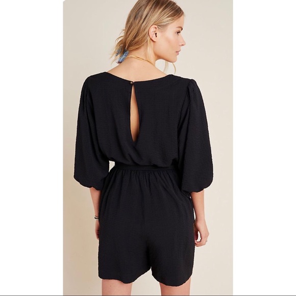 Anthropologie Francesca Balloon Sleeve Black Short Romper - Picture 9 of 11